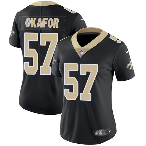 Women's Nike New Orleans Saints #57 Alex Okafor Black Team Color Vapor Untouchable Limited Player NFL Jersey