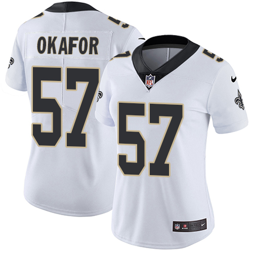Women's Nike New Orleans Saints #57 Alex Okafor White Vapor Untouchable Elite Player NFL Jersey