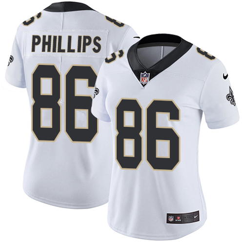 Women's Nike New Orleans Saints #86 John Phillips White Vapor Untouchable Elite Player NFL Jersey
