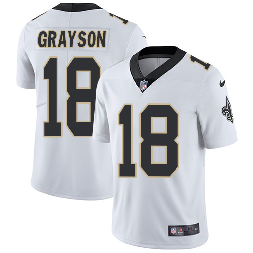 Men's Nike New Orleans Saints #18 Garrett Grayson White Vapor Untouchable Limited Player NFL Jersey