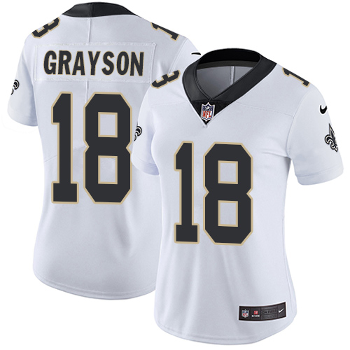 Women's Nike New Orleans Saints #18 Garrett Grayson White Vapor Untouchable Elite Player NFL Jersey