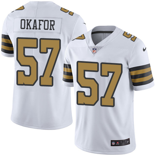 Men's Nike New Orleans Saints #57 Alex Okafor Limited White Rush Vapor Untouchable NFL Jersey