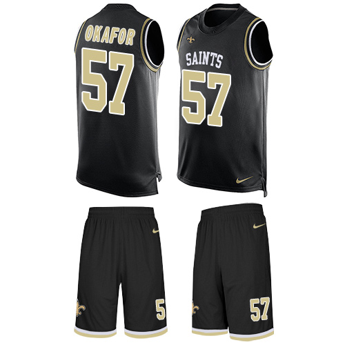 Men's Nike New Orleans Saints #57 Alex Okafor Limited Black Tank Top Suit NFL Jersey