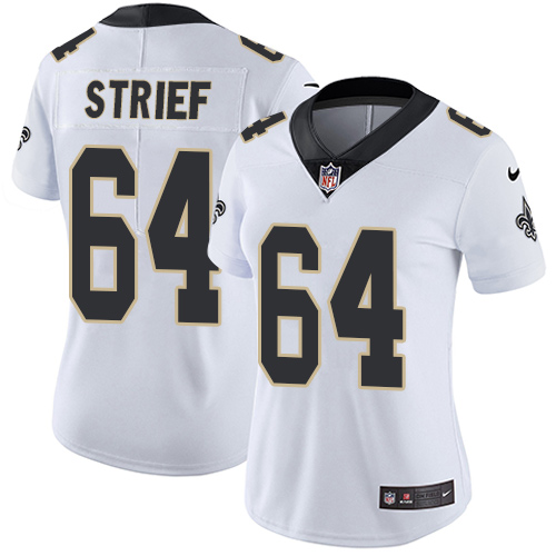 Women's Nike New Orleans Saints #64 Zach Strief White Vapor Untouchable Elite Player NFL Jersey