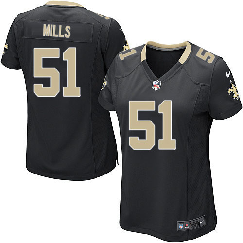 Women's Nike New Orleans Saints #51 Sam Mills Game Black Team Color NFL Jersey