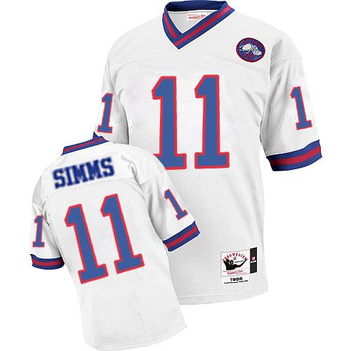 Mitchell and Ness New York Giants #11 Phil Simms White Authentic Throwback NFL Jersey