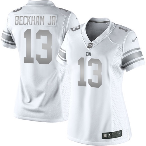 Women's Nike New York Giants #13 Odell Beckham Jr Limited White Platinum NFL Jersey
