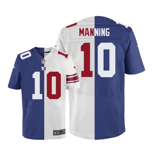 Men's Nike New York Giants #10 Eli Manning Elite Royal/White Split Fashion NFL Jersey