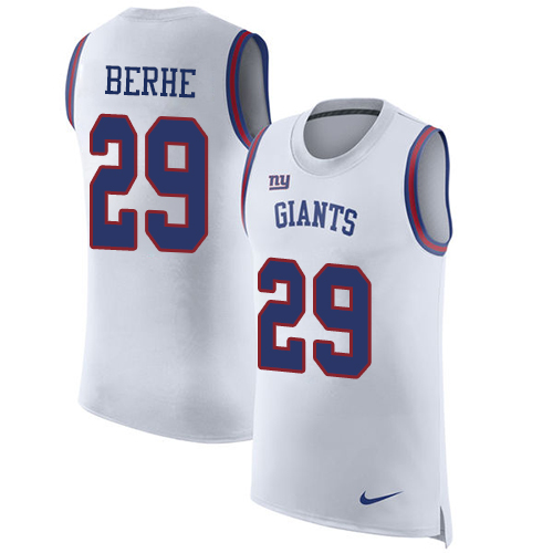 Men's Nike New York Giants #29 Nat Berhe White Rush Player Name & Number Tank Top NFL Jersey