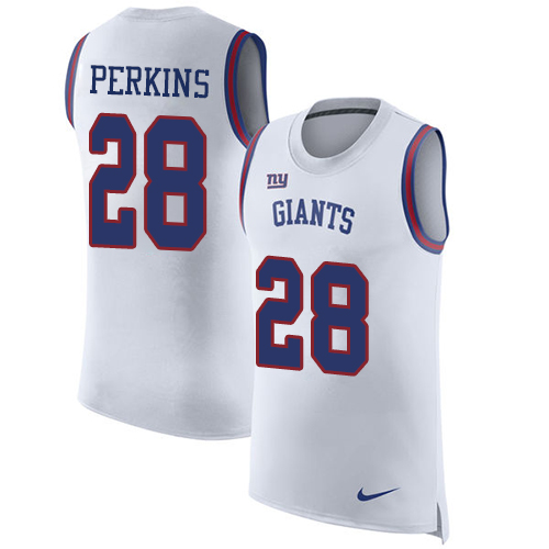 Men's Nike New York Giants #28 Paul Perkins White Rush Player Name & Number Tank Top NFL Jersey