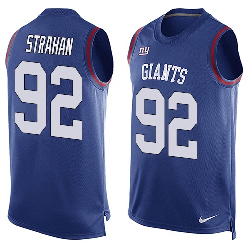 Men's Nike New York Giants #92 Michael Strahan Limited Royal Blue Player Name & Number Tank Top NFL Jersey