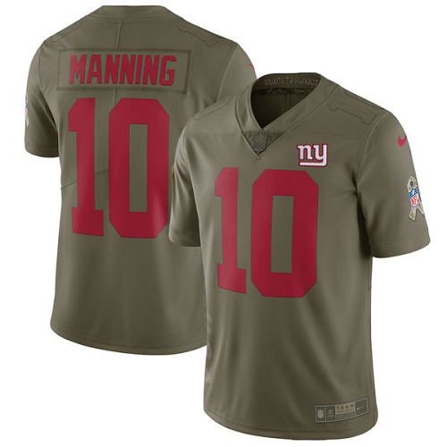Youth Nike New York Giants #10 Eli Manning Limited Olive 2017 Salute to Service NFL Jersey