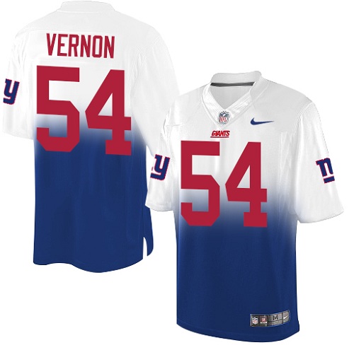 Men's Nike New York Giants #54 Olivier Vernon Elite White/Royal Fadeaway NFL Jersey