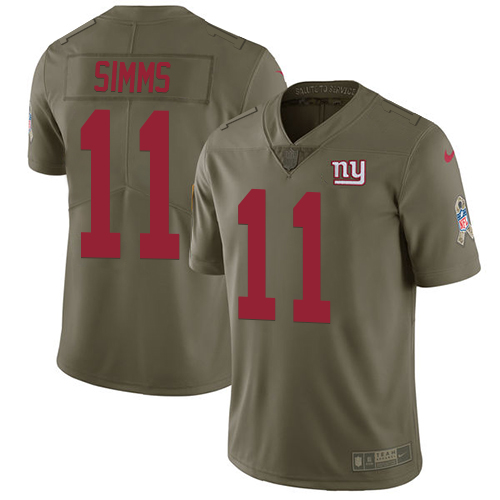 Men's Nike New York Giants #11 Phil Simms Limited Olive 2017 Salute to Service NFL Jersey