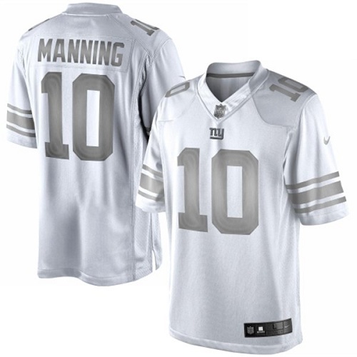 Men's Nike New York Giants #10 Eli Manning Limited White Platinum NFL Jersey