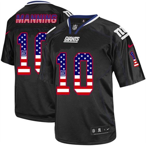 Men's Nike New York Giants #10 Eli Manning Elite Black USA Flag Fashion NFL Jersey