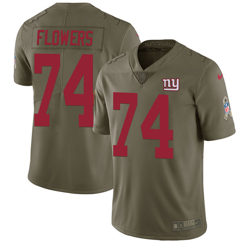 Men's Nike New York Giants #74 Ereck Flowers Limited Olive 2017 Salute to Service NFL Jersey