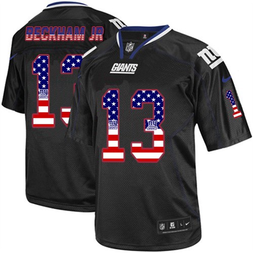 Men's Nike New York Giants #13 Odell Beckham Jr Elite Black USA Flag Fashion NFL Jersey