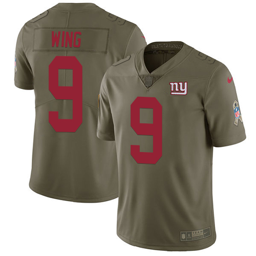 Youth Nike New York Giants #9 Brad Wing Limited Olive 2017 Salute to Service NFL Jersey