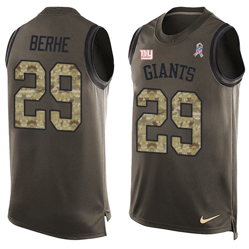 Men's Nike New York Giants #29 Nat Berhe Limited Green Salute to Service Tank Top NFL Jersey