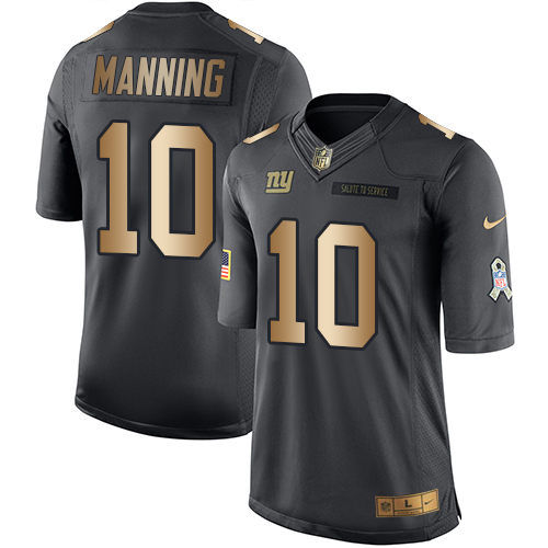 Men's Nike New York Giants #10 Eli Manning Limited Black/Gold Salute to Service NFL Jersey