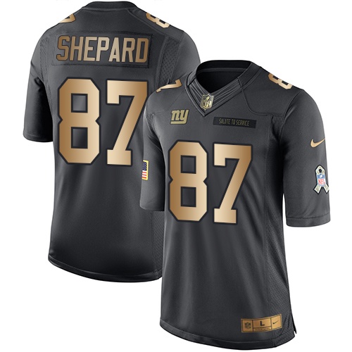 Men's Nike New York Giants #87 Sterling Shepard Limited Black/Gold Salute to Service NFL Jersey