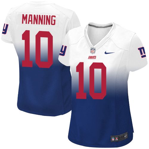 Women's Nike New York Giants #10 Eli Manning Elite White/Royal Fadeaway NFL Jersey