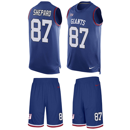 Men's Nike New York Giants #87 Sterling Shepard Limited Royal Blue Tank Top Suit NFL Jersey