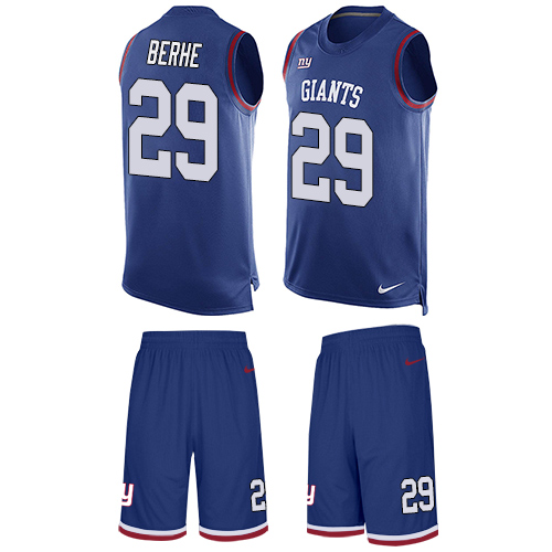 Men's Nike New York Giants #29 Nat Berhe Limited Royal Blue Tank Top Suit NFL Jersey
