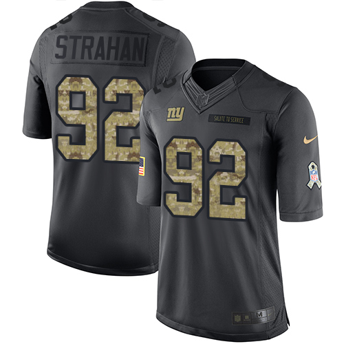 Men's Nike New York Giants #92 Michael Strahan Limited Black 2016 Salute to Service NFL Jersey