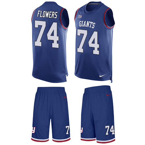 Men's Nike New York Giants #74 Ereck Flowers Limited Royal Blue Tank Top Suit NFL Jersey