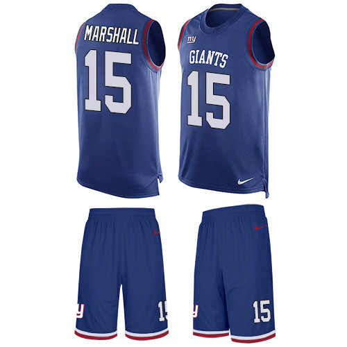 Men's Nike New York Giants #15 Brandon Marshall Limited Royal Blue Tank Top Suit NFL Jersey