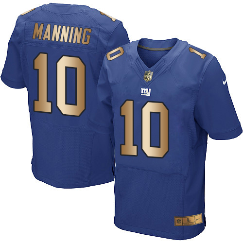 Men's Nike New York Giants #10 Eli Manning Elite Royal/Gold Team Color NFL Jersey