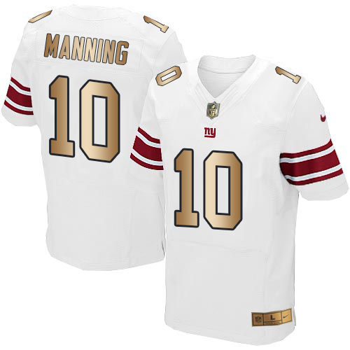 Men's Nike New York Giants #10 Eli Manning Elite White/Gold NFL Jersey