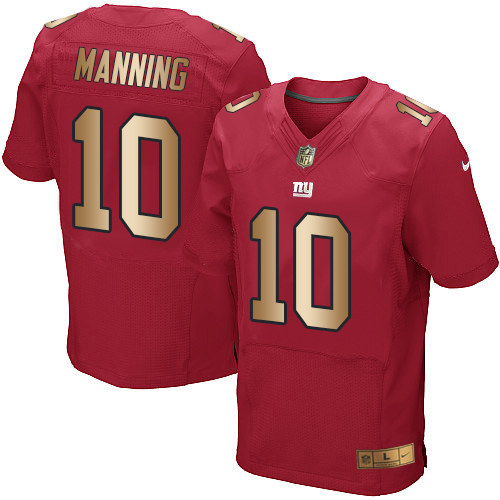 Men's Nike New York Giants #10 Eli Manning Elite Red/Gold Alternate NFL Jersey
