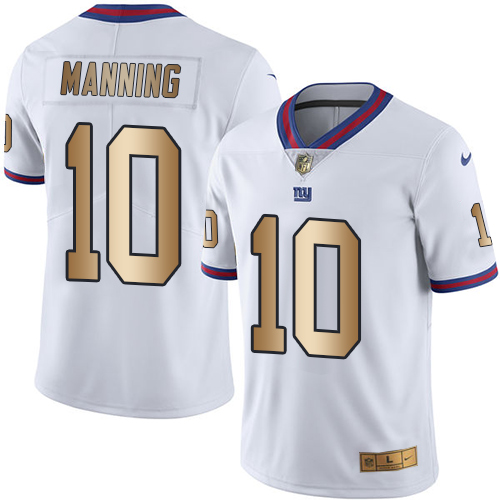 Men's Nike New York Giants #10 Eli Manning Limited White/Gold Rush Vapor Untouchable NFL Jersey