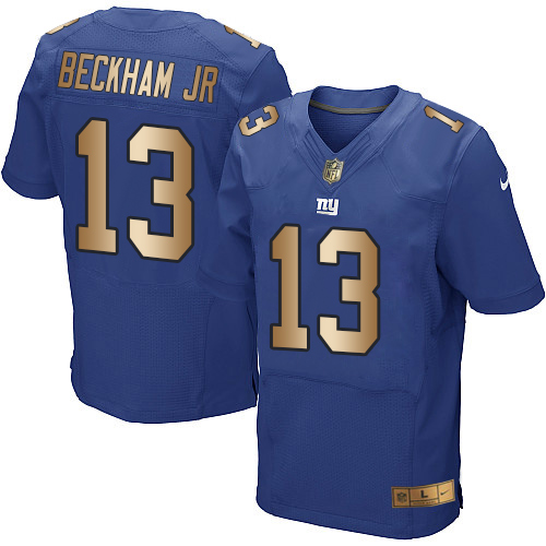 Men's Nike New York Giants #13 Odell Beckham Jr Elite Royal/Gold Team Color NFL Jersey