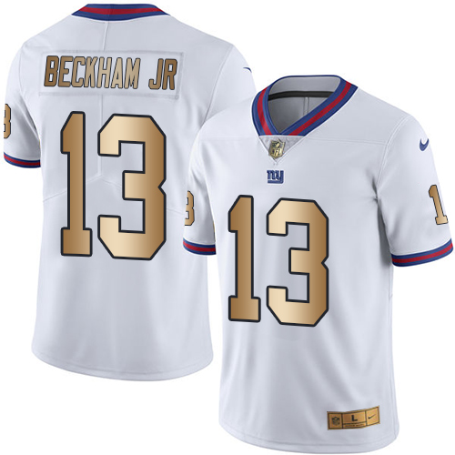 Men's Nike New York Giants #13 Odell Beckham Jr Limited White/Gold Rush Vapor Untouchable NFL Jersey