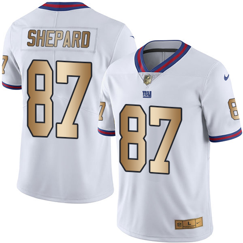 Men's Nike New York Giants #87 Sterling Shepard Limited White/Gold Rush Vapor Untouchable NFL Jersey