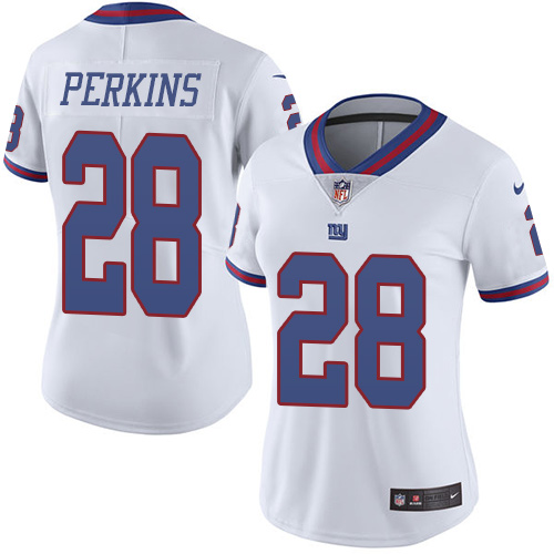 Women's Nike New York Giants #28 Paul Perkins Limited White Rush Vapor Untouchable NFL Jersey