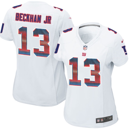 Women's Nike New York Giants #13 Odell Beckham Jr Limited White Strobe NFL Jersey