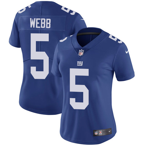 Women's Nike New York Giants #5 Davis Webb Royal Blue Team Color Vapor Untouchable Limited Player NFL Jersey