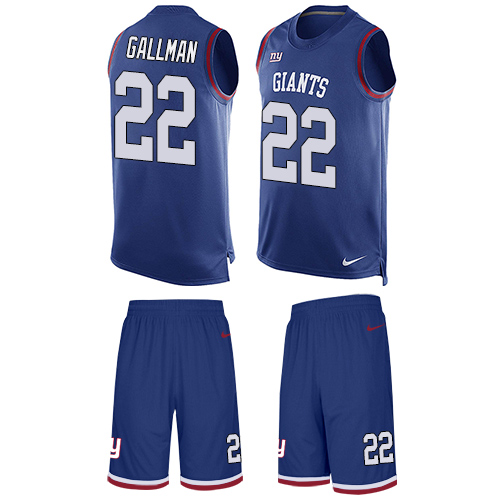 Men's Nike New York Giants #22 Wayne Gallman Limited Royal Blue Tank Top Suit NFL Jersey