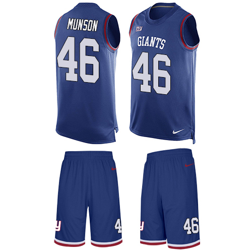 Men's Nike New York Giants #46 Calvin Munson Limited Royal Blue Tank Top Suit NFL Jersey