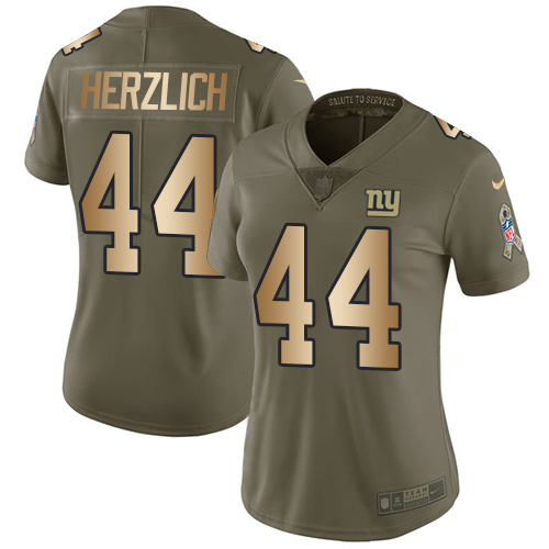 Women's Nike New York Giants #44 Mark Herzlich Limited Olive/Gold 2017 Salute to Service NFL Jersey