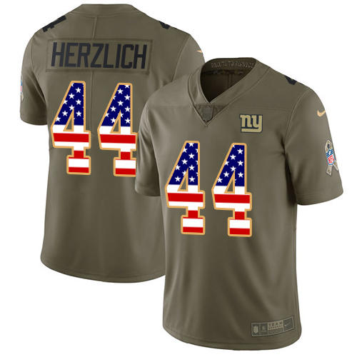 Men's Nike New York Giants #44 Mark Herzlich Limited Olive/USA Flag 2017 Salute to Service NFL Jersey