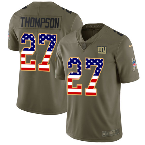 Men's Nike New York Giants #27 Darian Thompson Limited Olive/USA Flag 2017 Salute to Service NFL Jersey