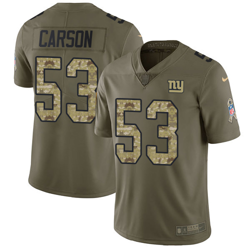 Men's Nike New York Giants #53 Harry Carson Limited Olive/Camo 2017 Salute to Service NFL Jersey