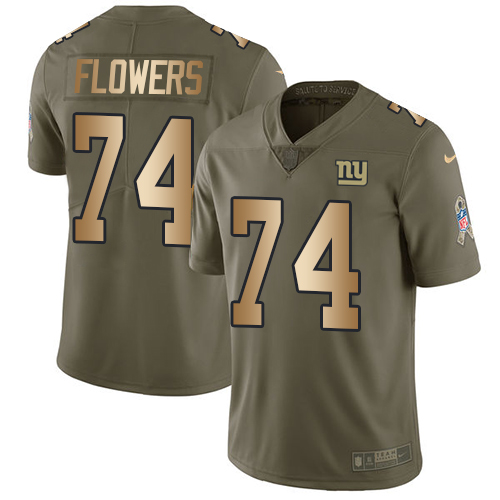 Men's Nike New York Giants #74 Ereck Flowers Limited Olive/Gold 2017 Salute to Service NFL Jersey