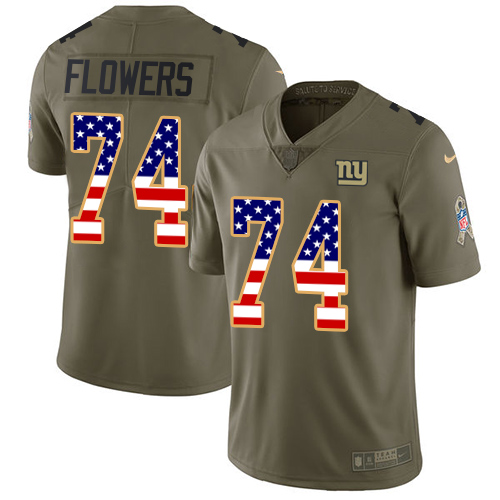 Men's Nike New York Giants #74 Ereck Flowers Limited Olive/USA Flag 2017 Salute to Service NFL Jersey